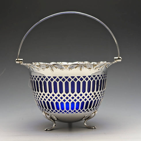 British Vintage Blue Inner Silver Plated Basket